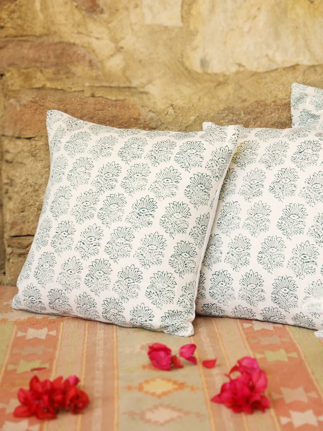 Cotton Green Colour Ethnic Motifs Cushion Covers - SanskrutiHomes