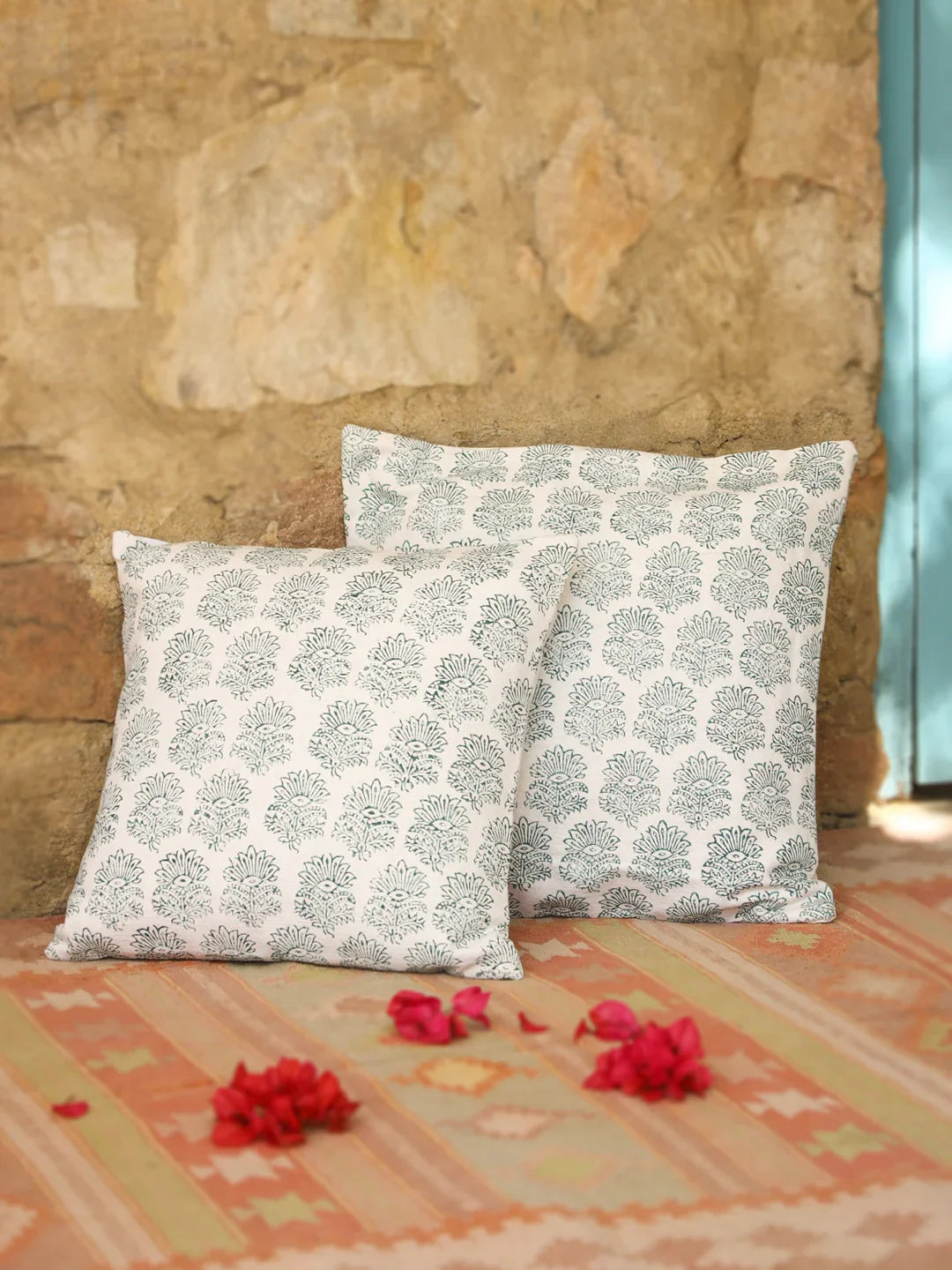 Cotton Green Colour Ethnic Motifs Cushion Covers - SanskrutiHomes