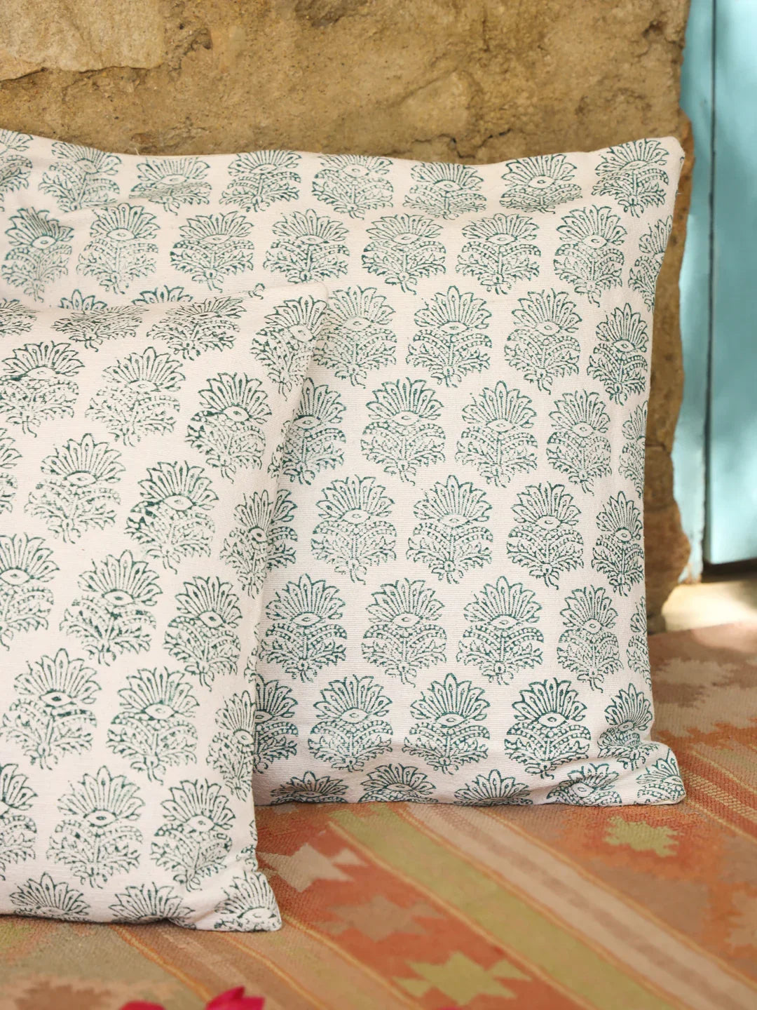 Cotton Green Colour Ethnic Motifs Cushion Covers - SanskrutiHomes