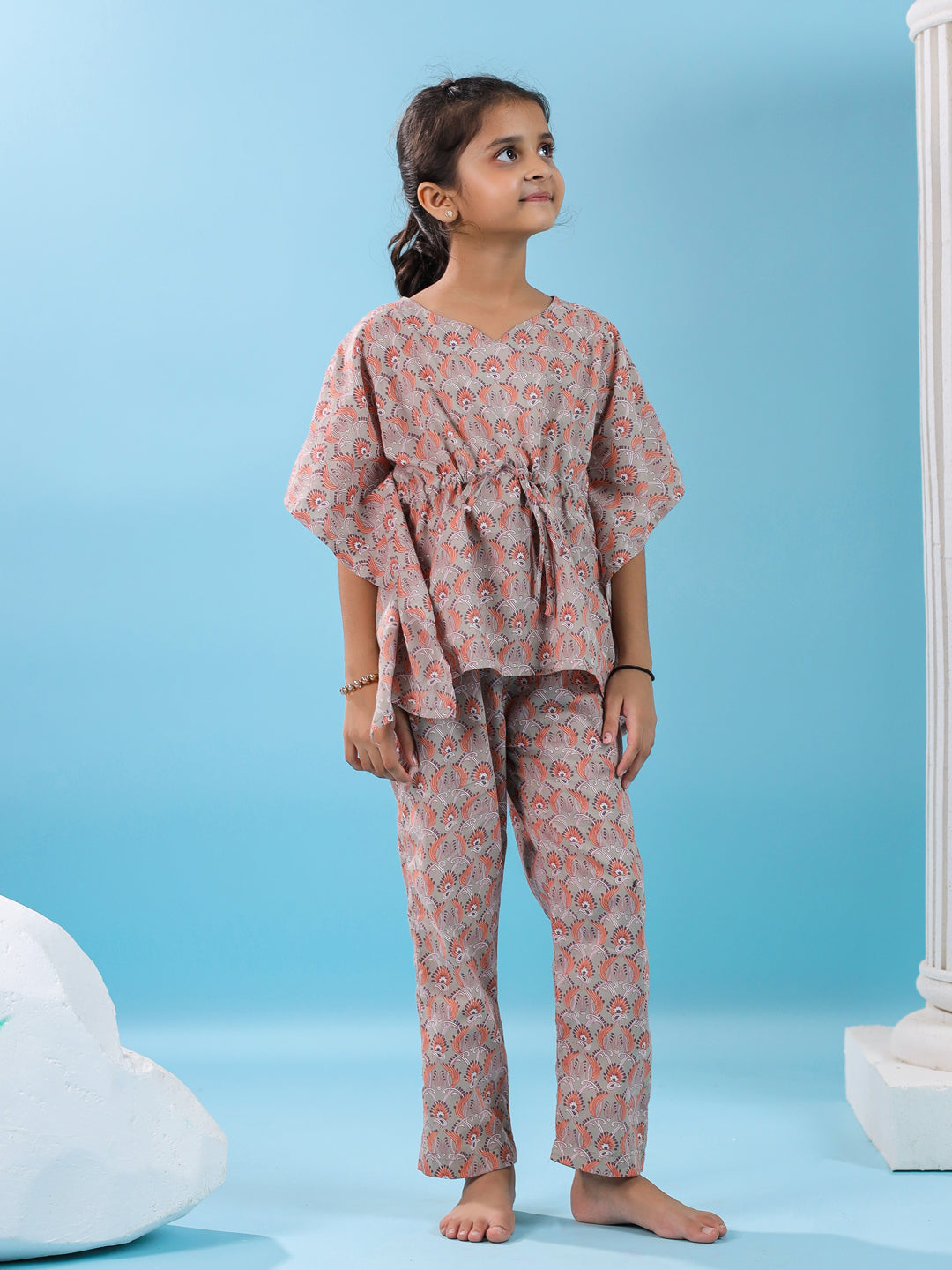 Pink Floral Printed Cotton Night Suit for Kids - SanskrutiHomes