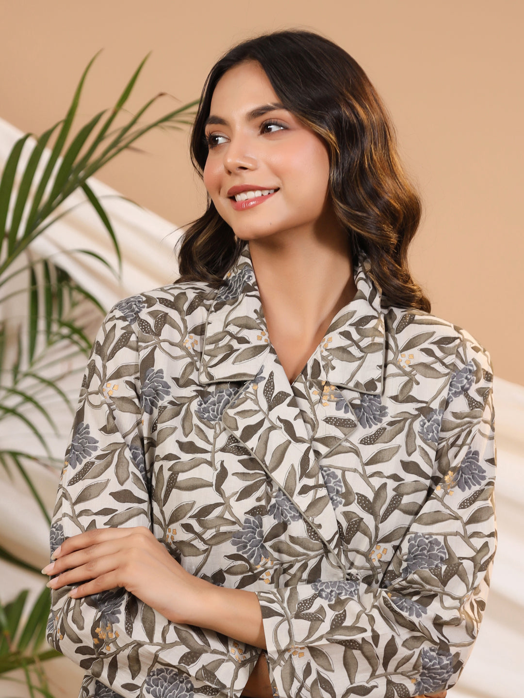 Leaf And Floral Cotton Night Suit Set