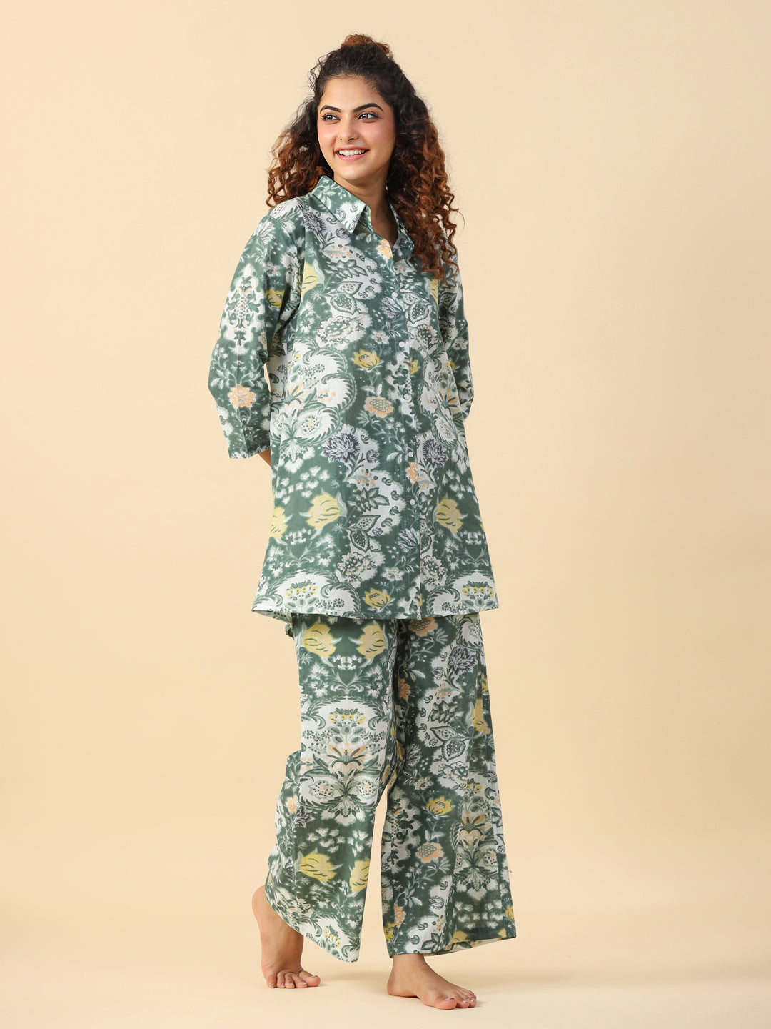 Green Printed pure cotton co-ord set