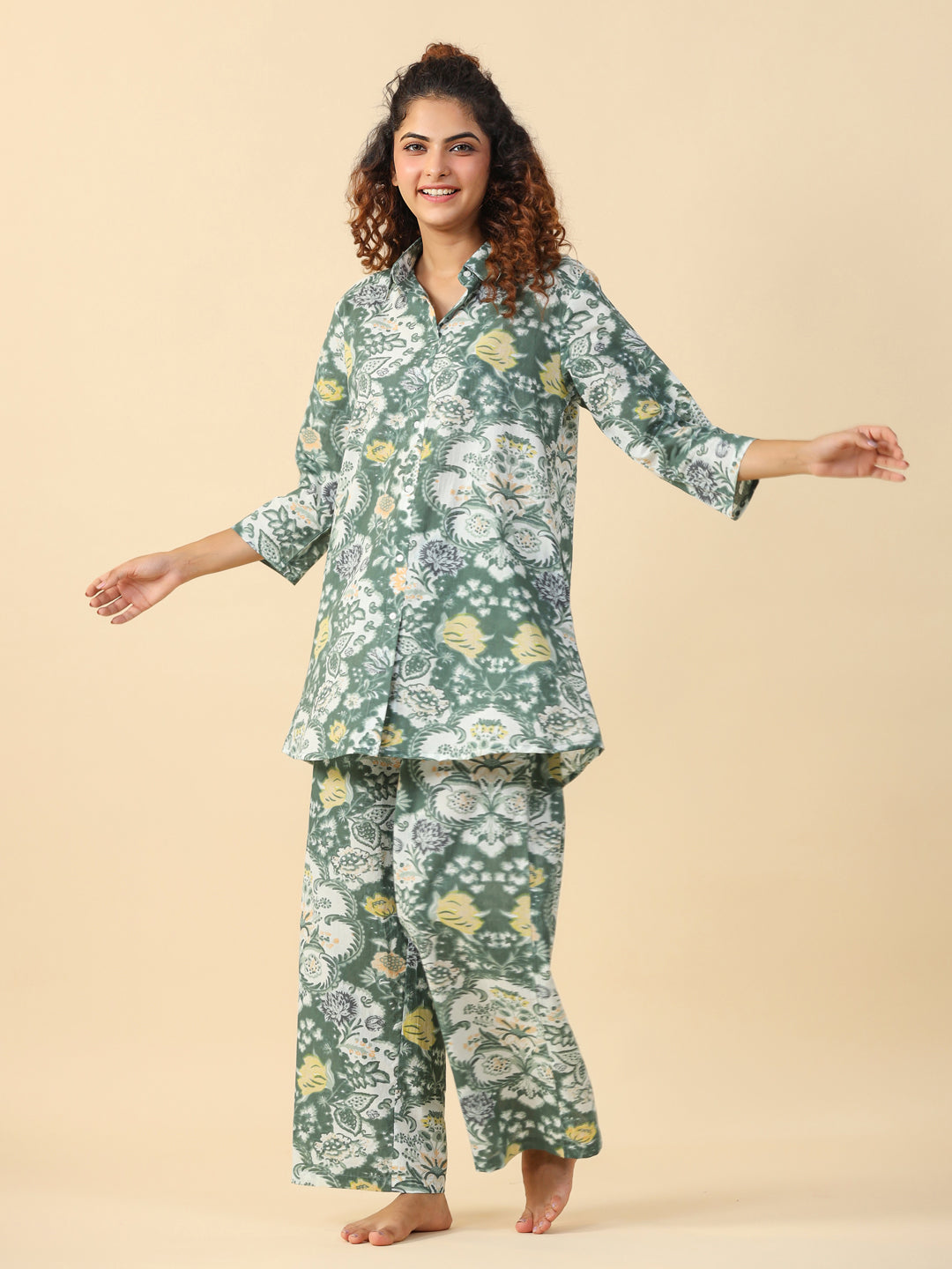 Green Printed pure cotton co-ord set