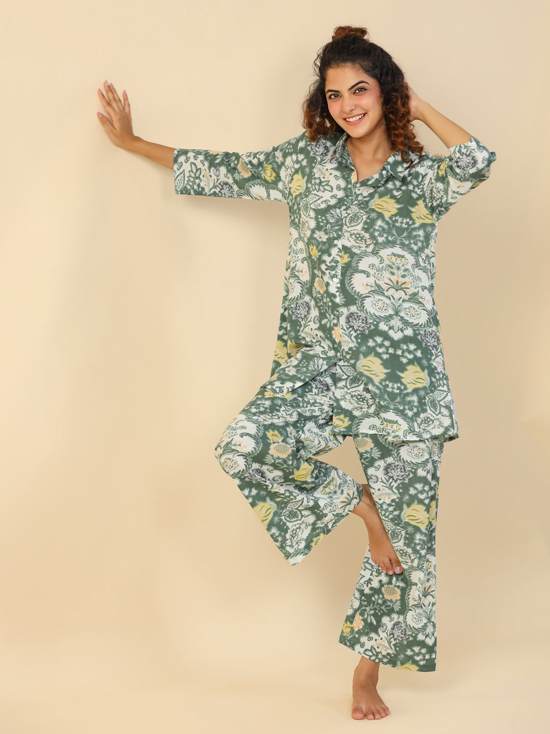Green Printed pure cotton co-ord set