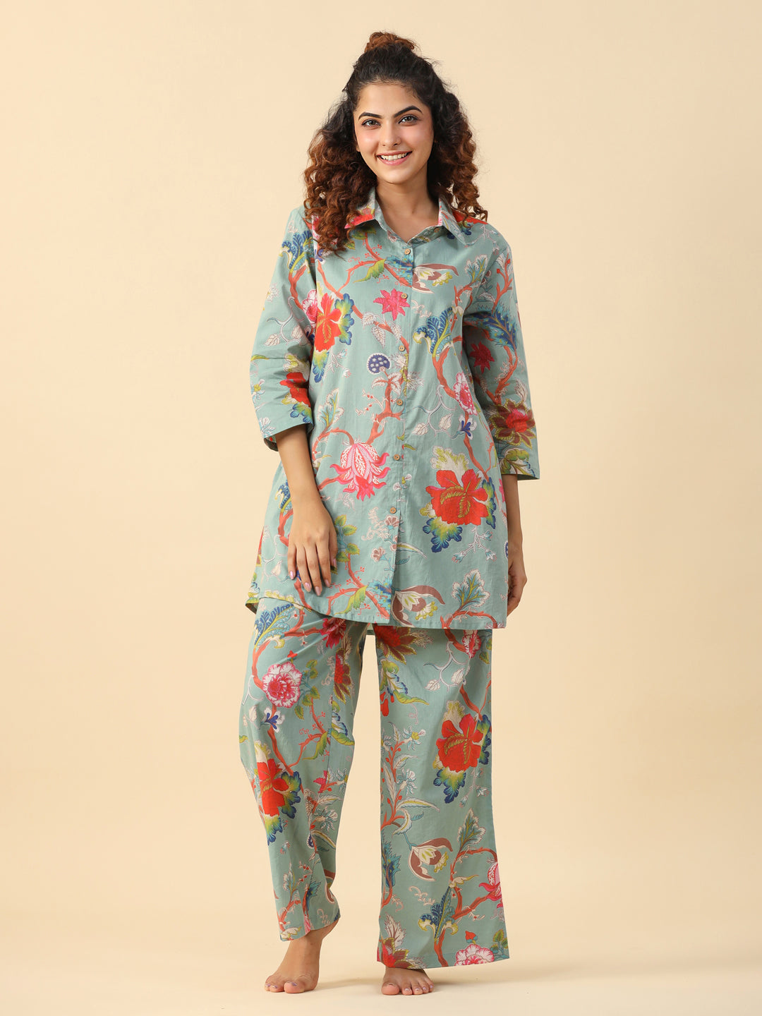 Green Printed pure cotton co-ord set