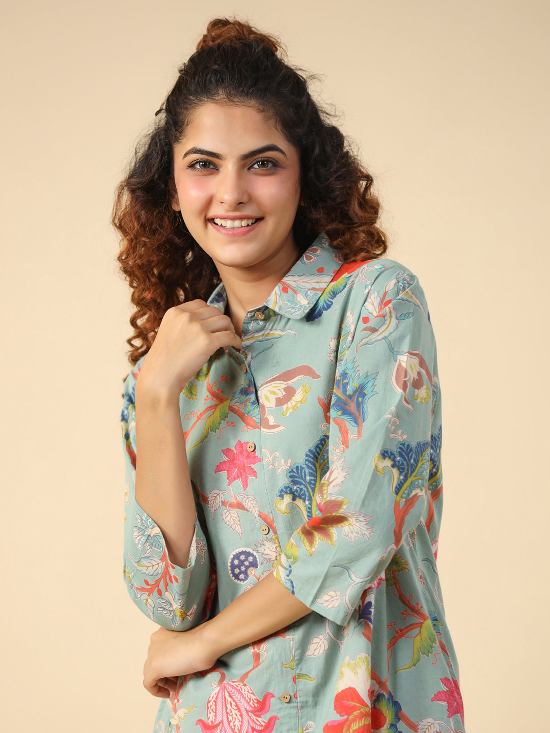 Green Printed pure cotton co-ord set