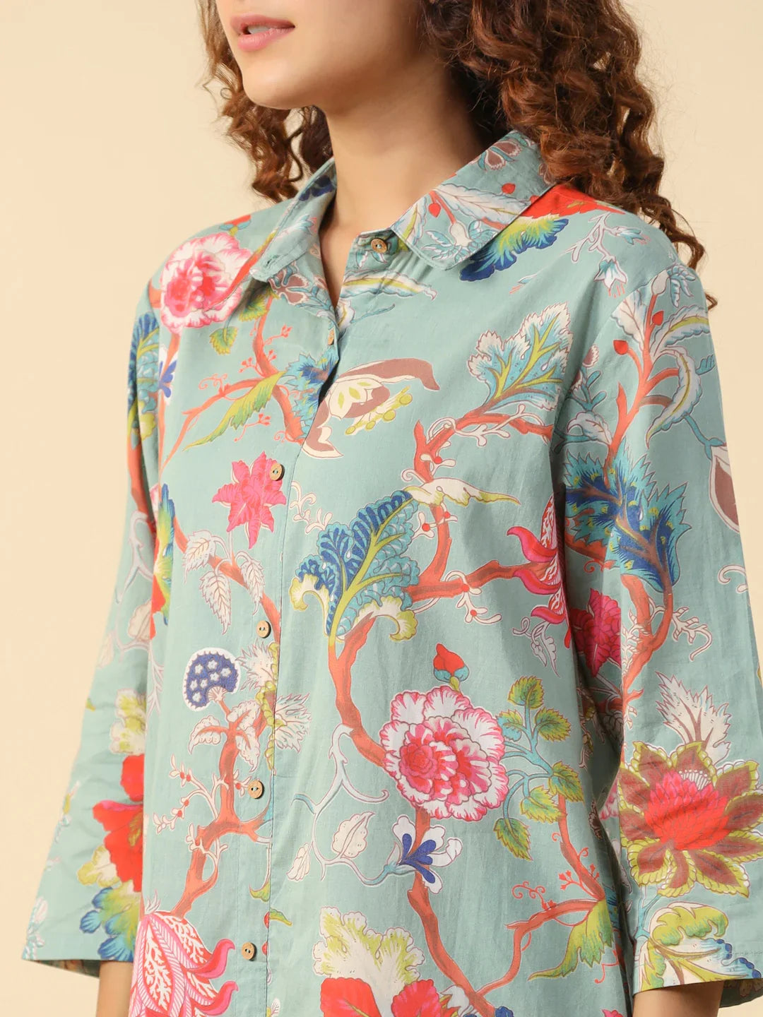 Green Printed pure cotton co-ord set - SanskrutiHomes
