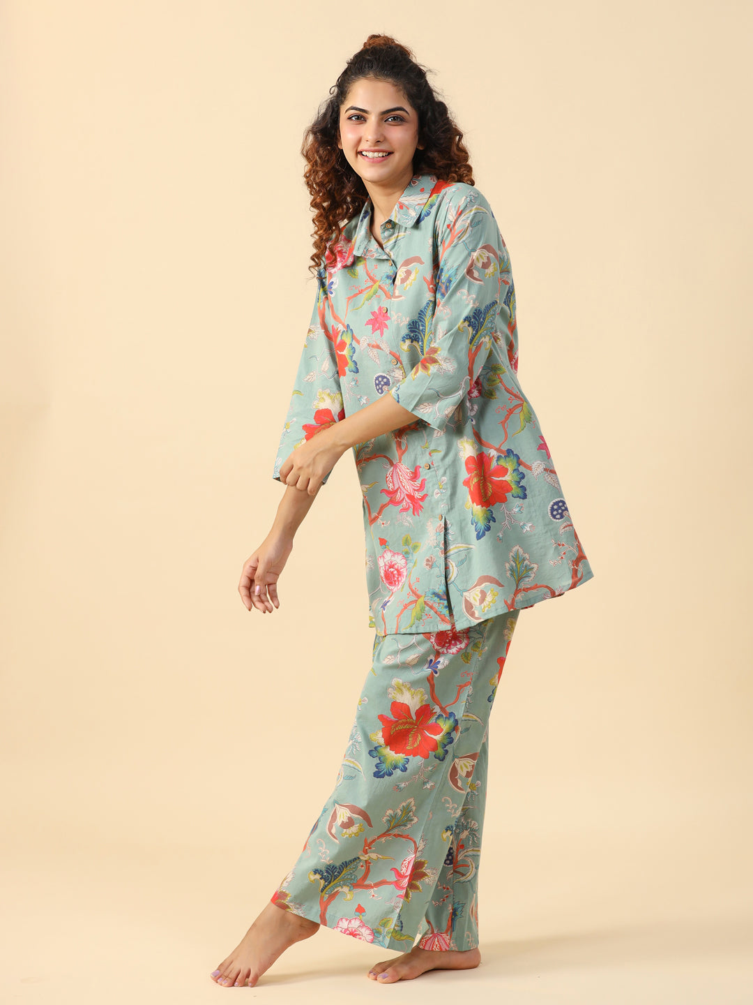 Green Printed pure cotton co-ord set