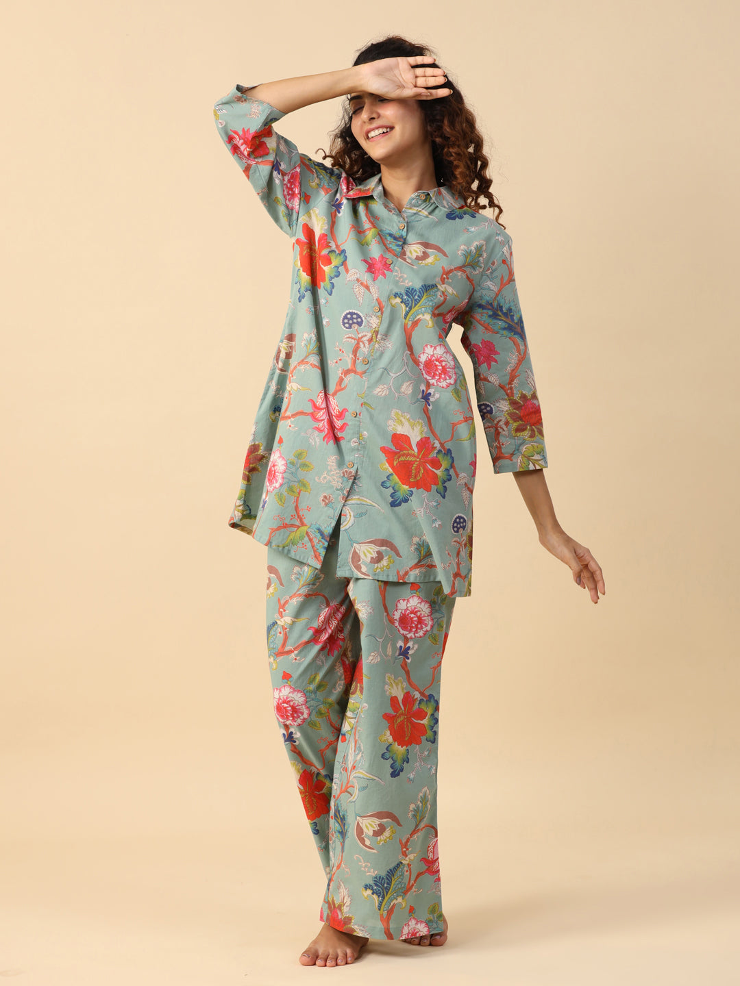 Green Printed pure cotton co-ord set