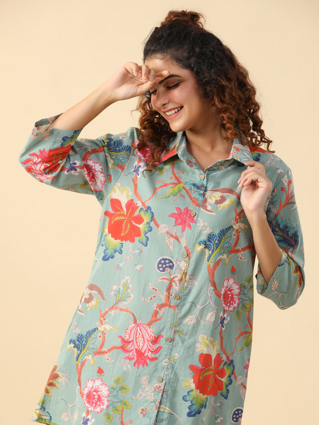 Green Printed pure cotton co-ord set