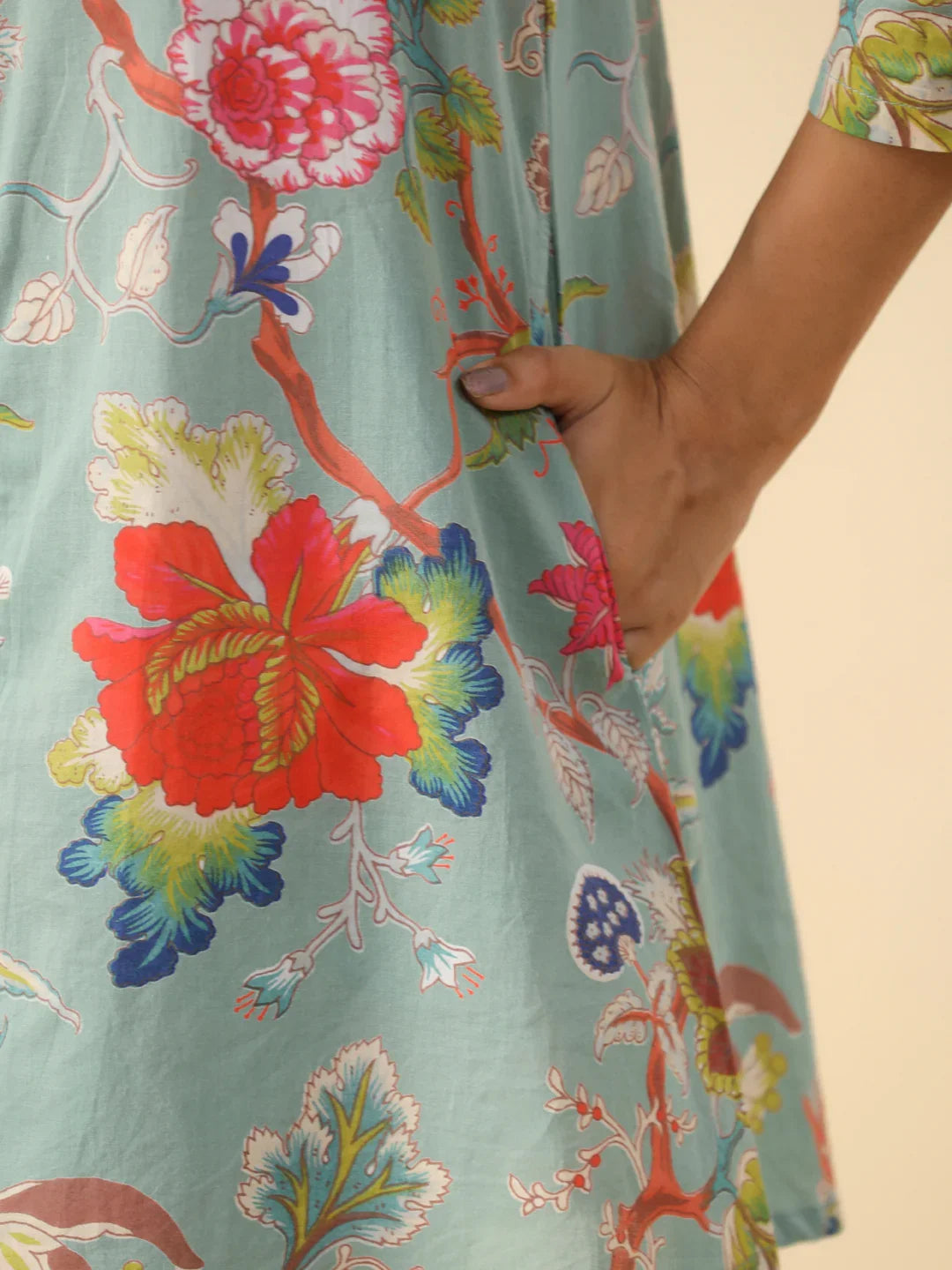 Green Printed pure cotton co-ord set - SanskrutiHomes