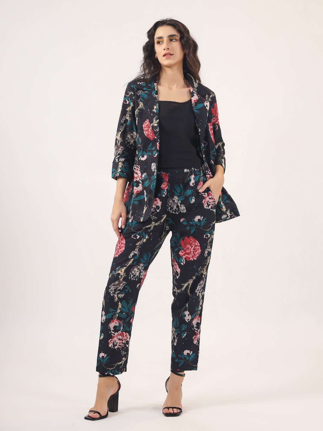 BLACK FLORAL Cotton Night SUIT