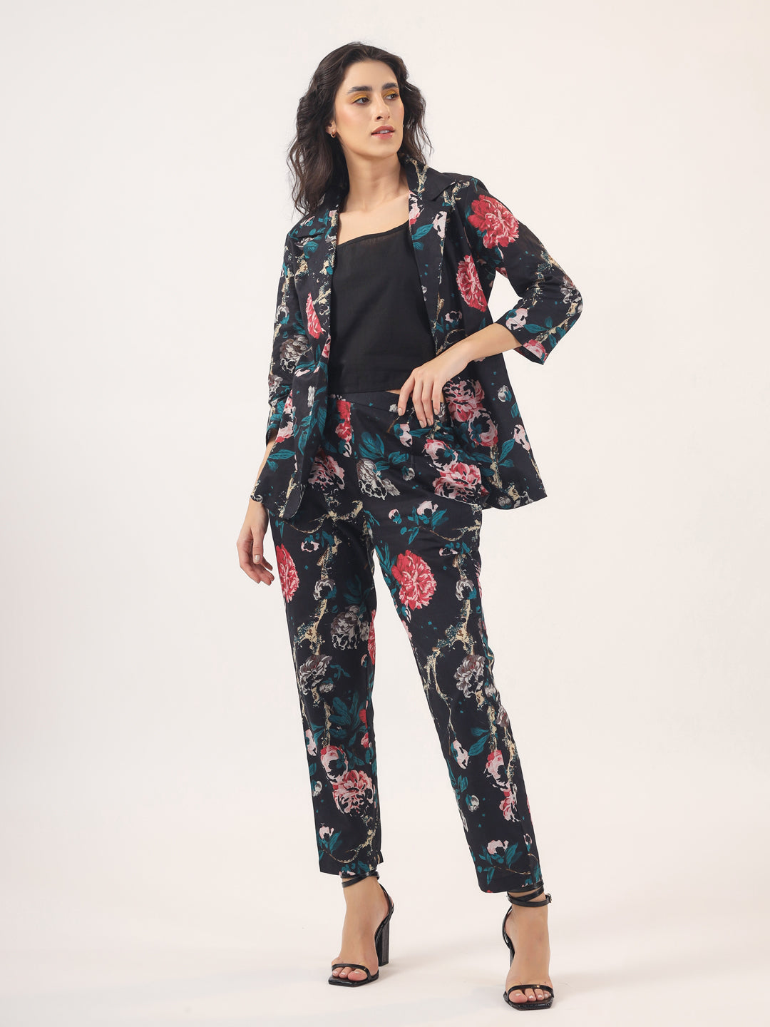 BLACK FLORAL Cotton Night SUIT