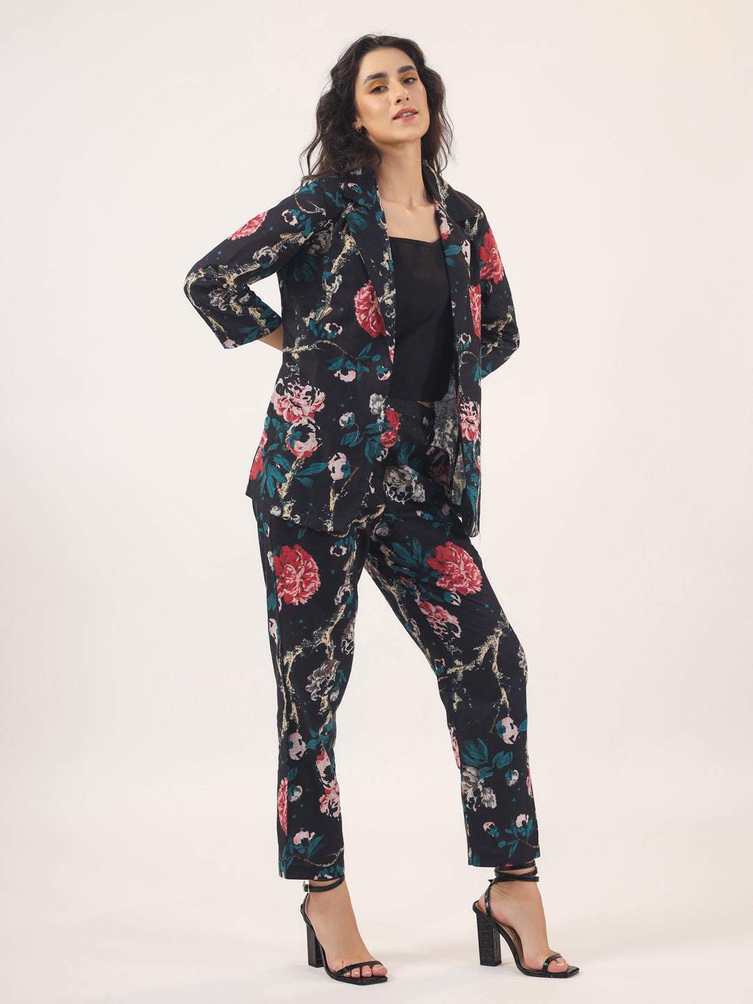 BLACK FLORAL Cotton Night SUIT