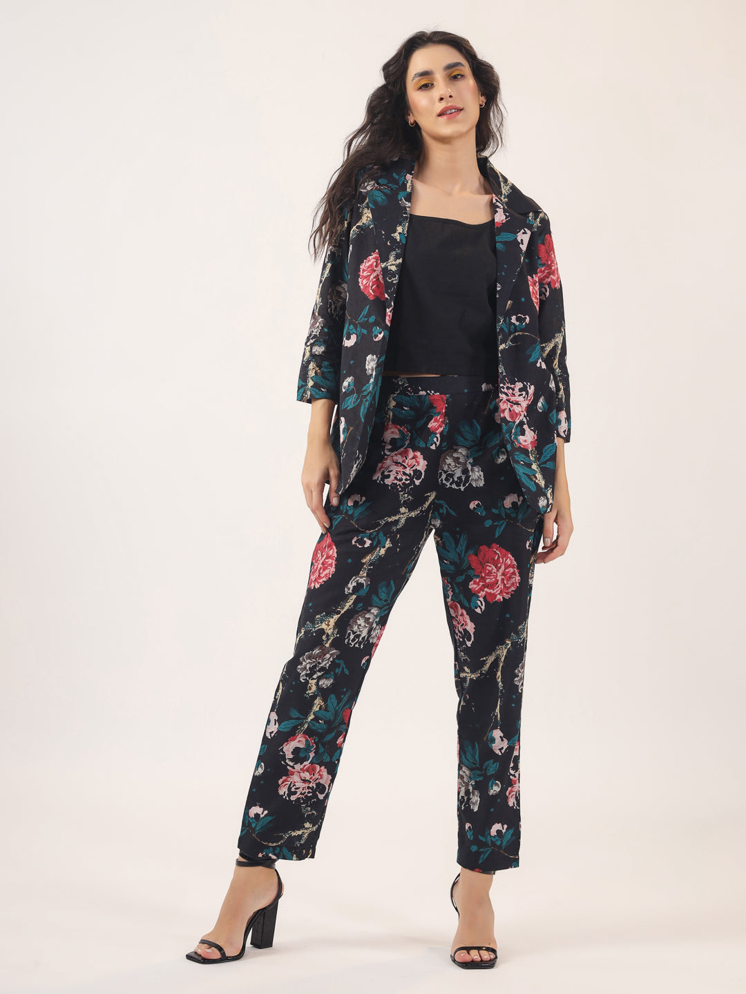 BLACK FLORAL Cotton Night SUIT