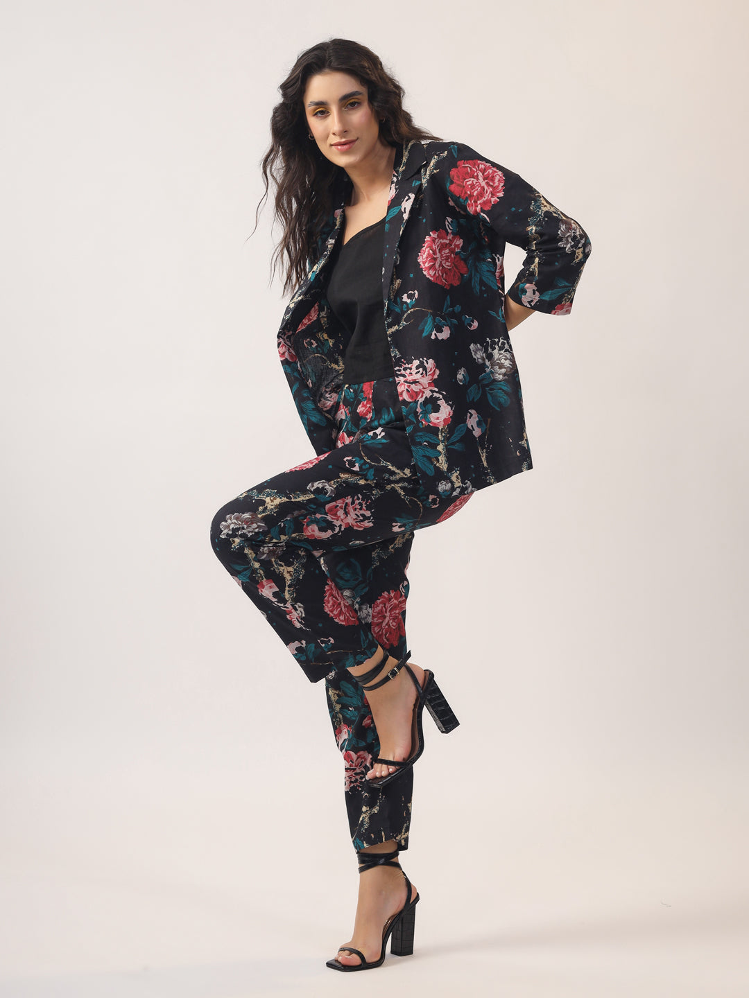 BLACK FLORAL Cotton Night SUIT