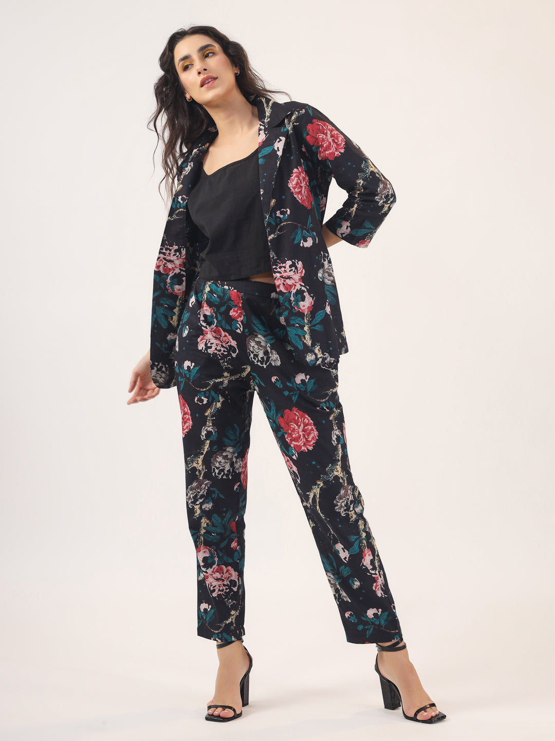 BLACK FLORAL Cotton Night SUIT