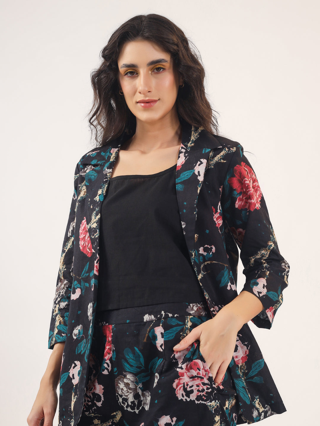 BLACK FLORAL Cotton Night SUIT