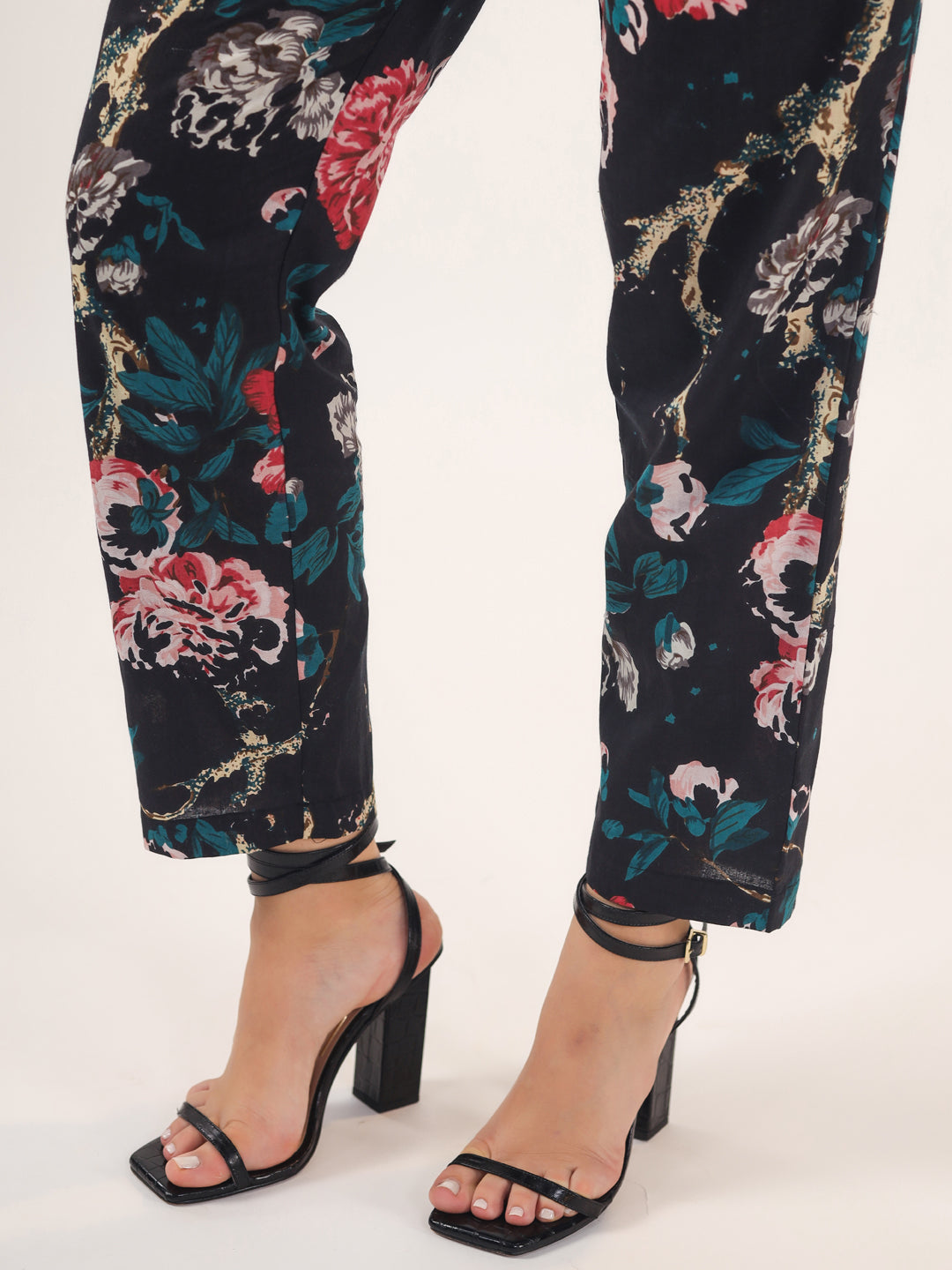 BLACK FLORAL Cotton Night SUIT