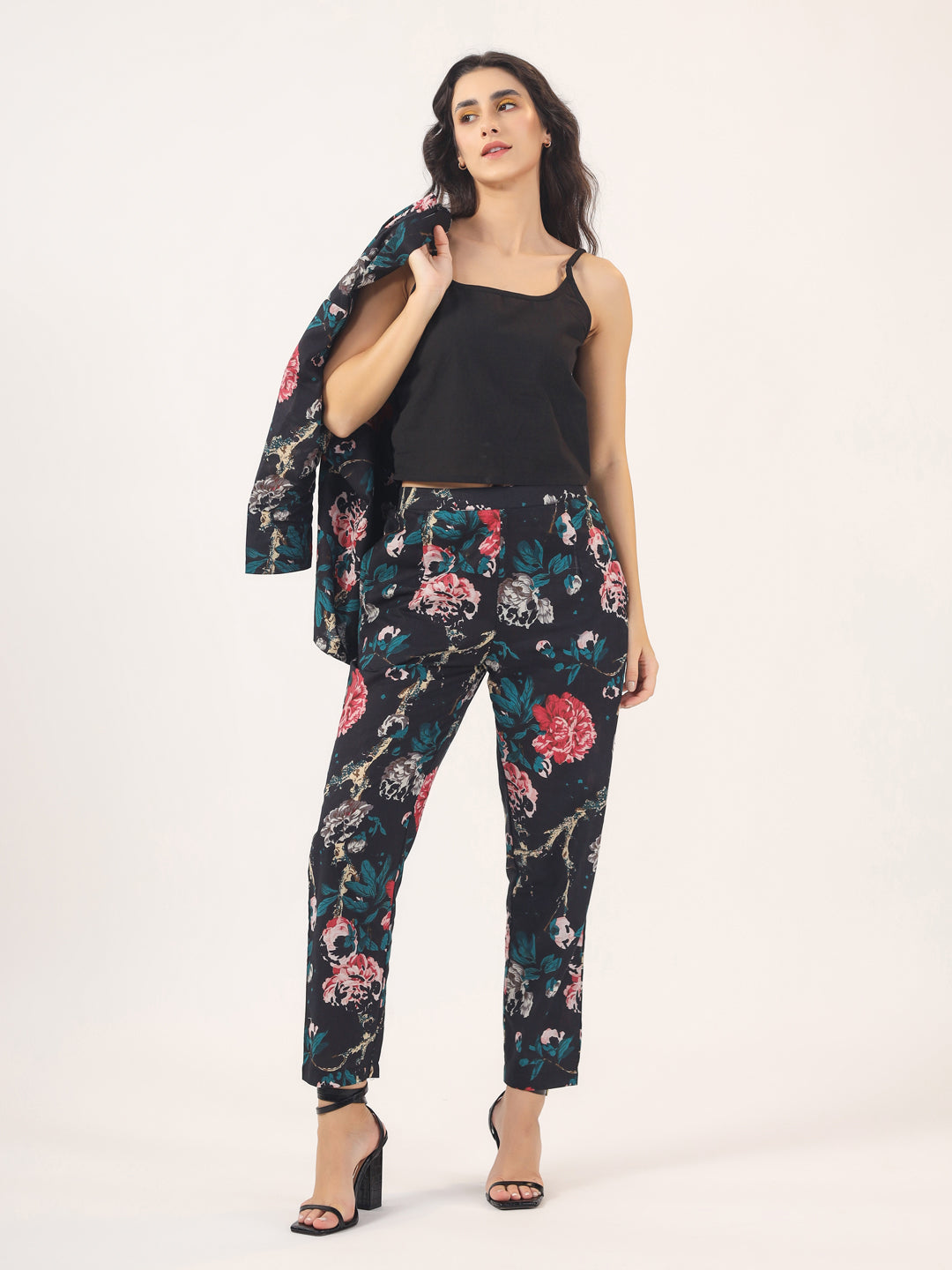 BLACK FLORAL Cotton Night SUIT
