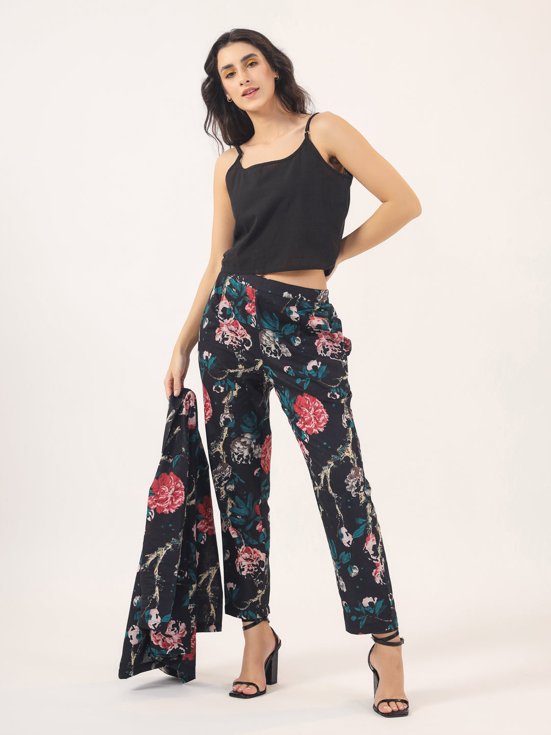 BLACK FLORAL Cotton Night SUIT