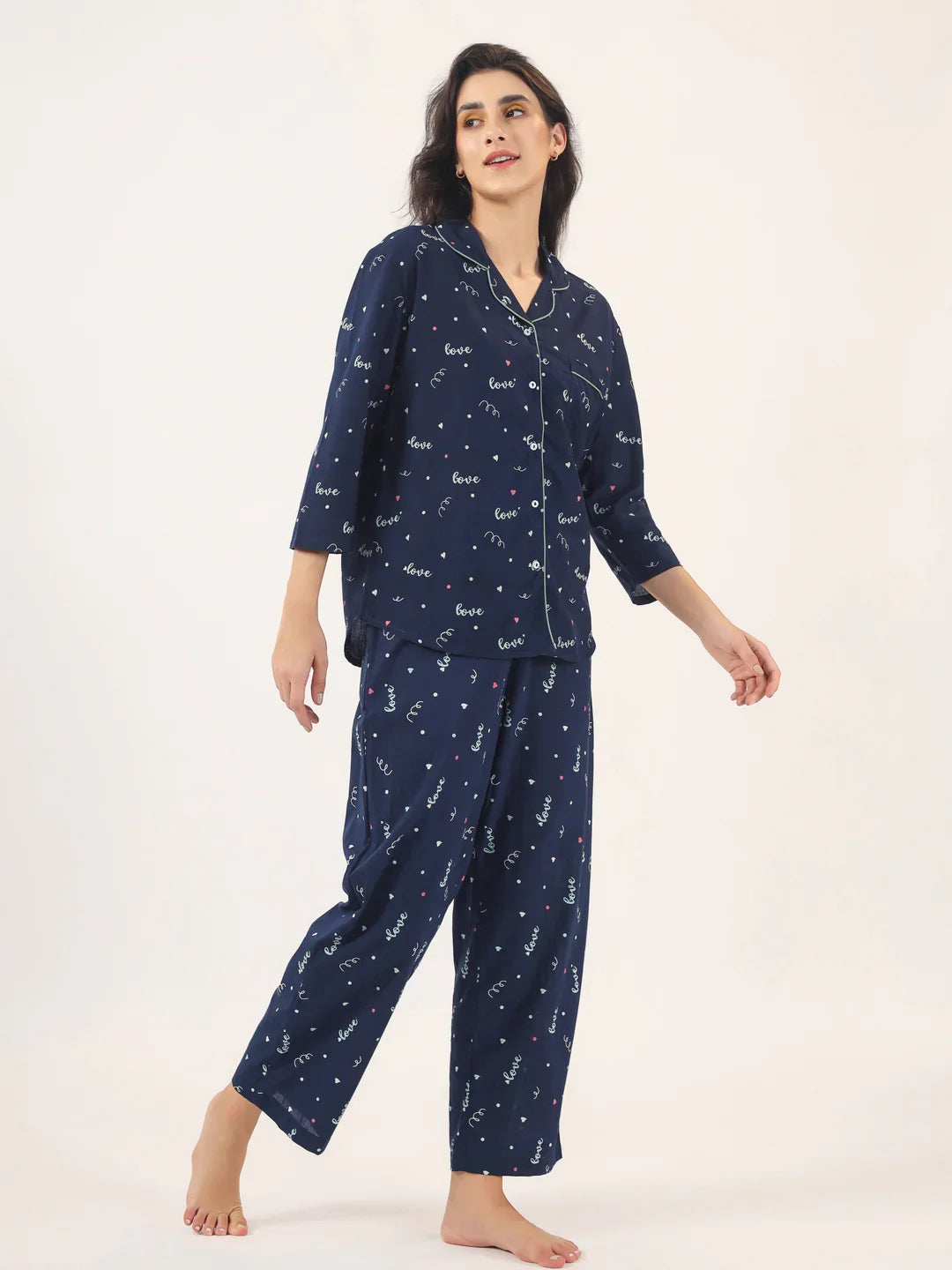BLUE LOVE Cotton Night SUIT - SanskrutiHomes
