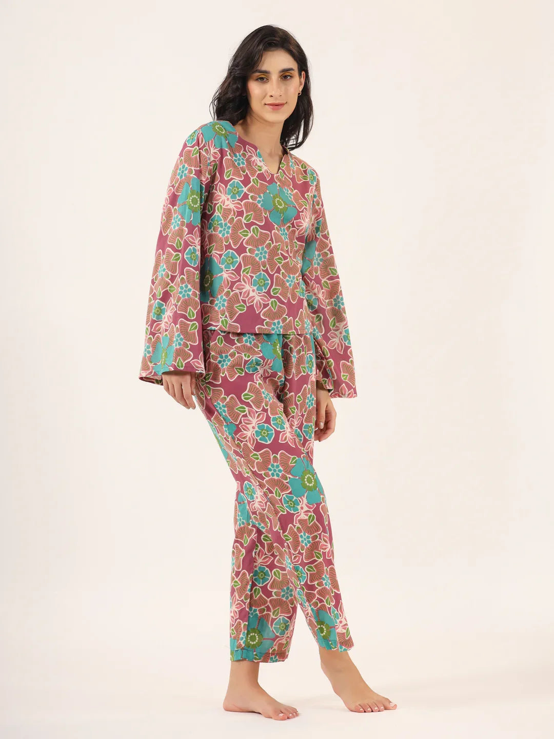 Pale pink Cotton Night SUIT - SanskrutiHomes