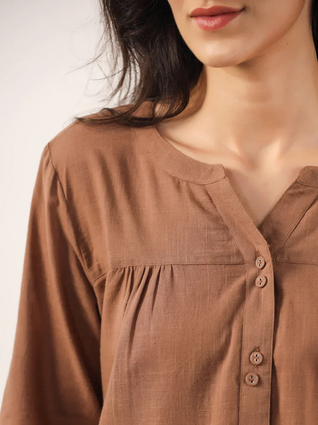 Brown Solid Cotton Round Neck Night Suit - SanskrutiHomes