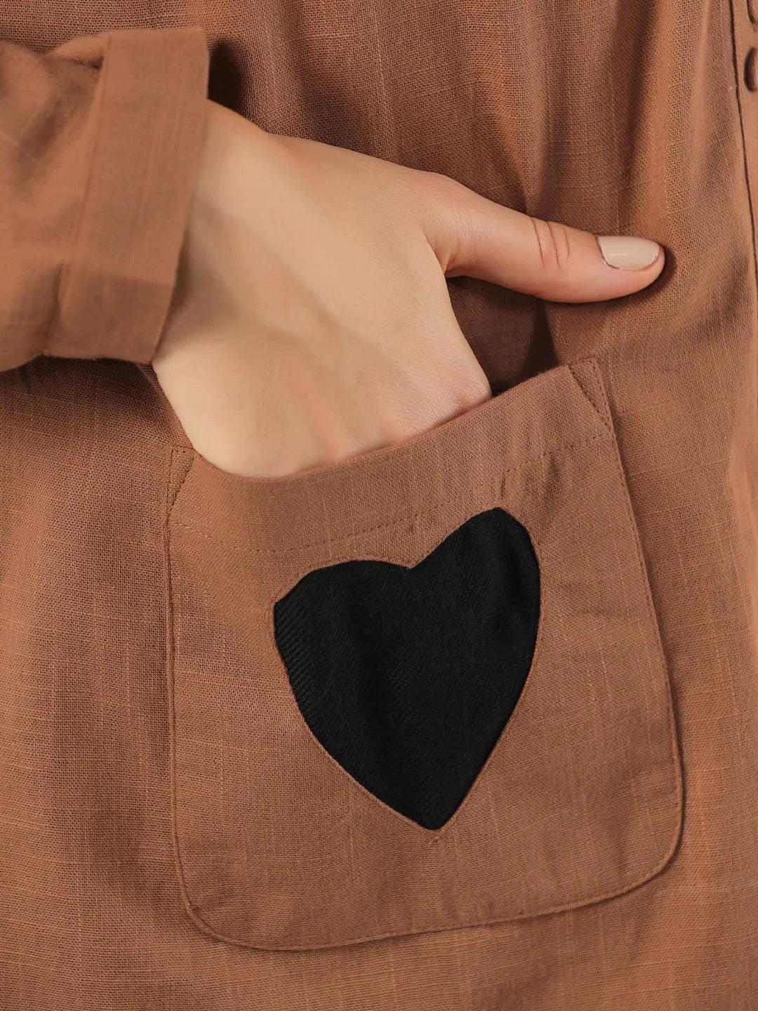 Brown Solid Cotton Round Neck Night Suit - SanskrutiHomes