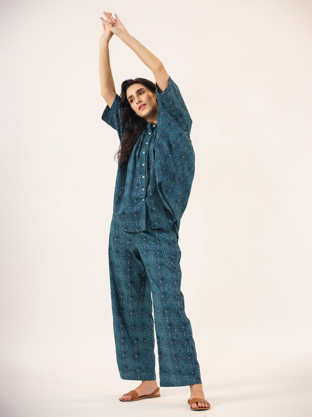 BLUE PRINTED DITSY Cotton Night SUIT - SanskrutiHomes