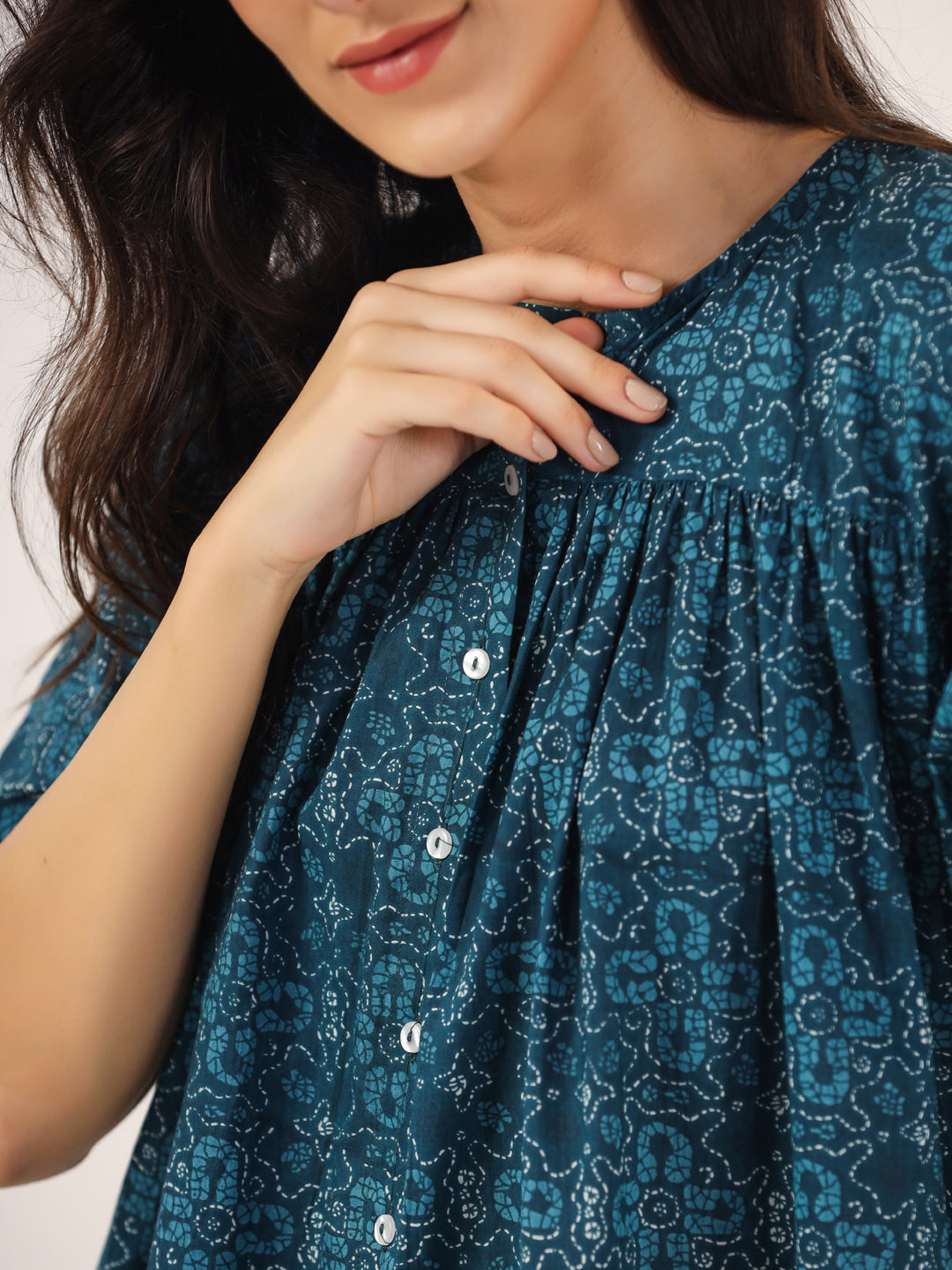 BLUE PRINTED DITSY Cotton Night SUIT - SanskrutiHomes