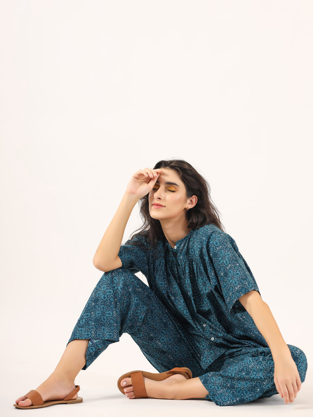 BLUE PRINTED DITSY Cotton Night SUIT - SanskrutiHomes