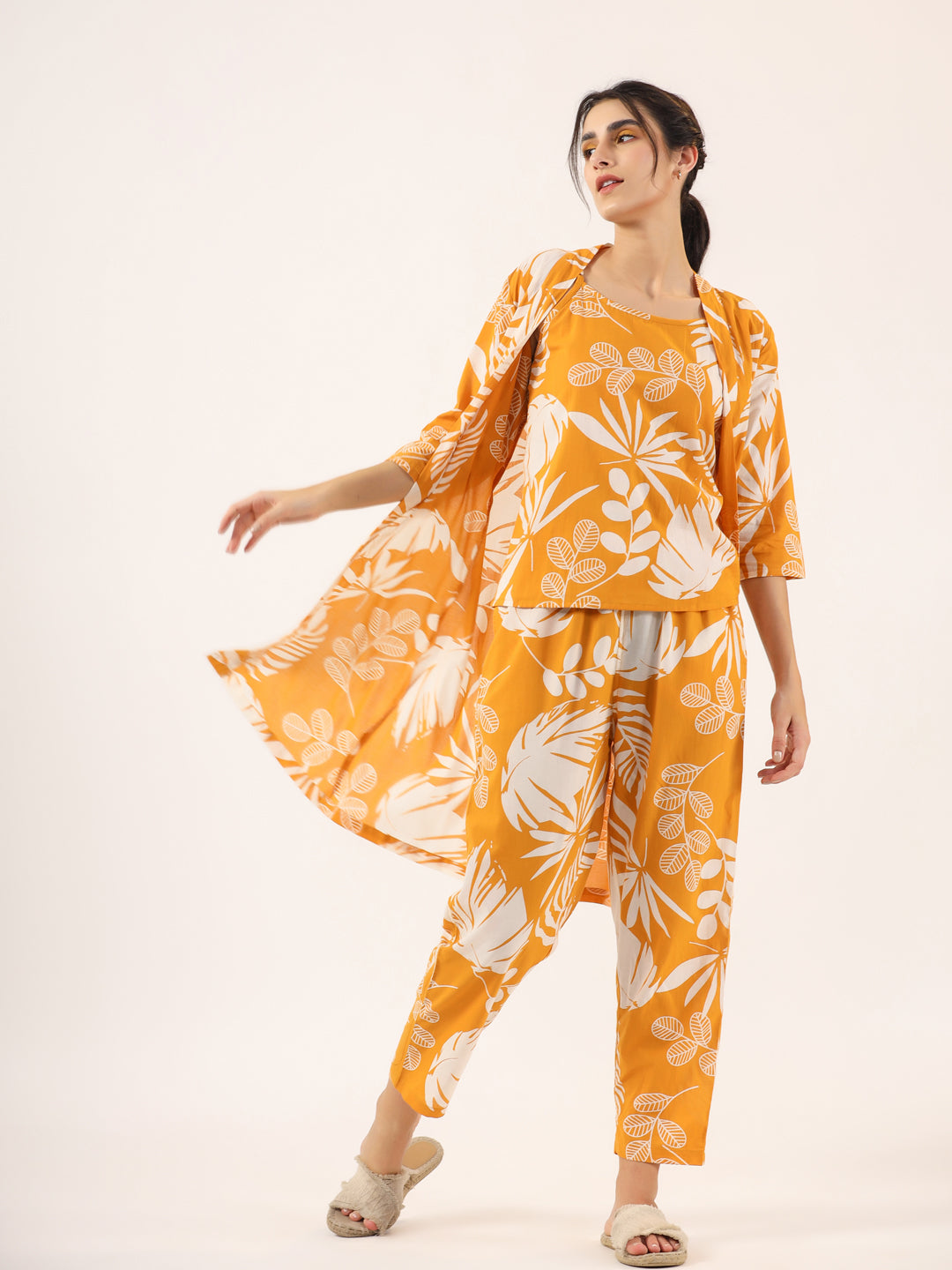 Yellow Pure Cotton 3 peice Night SUIT