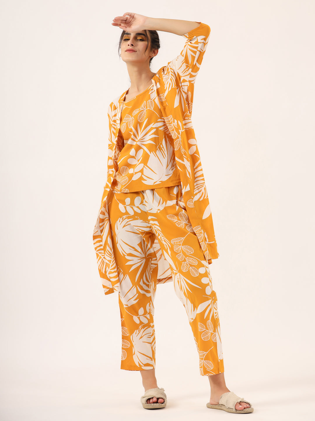 Yellow Pure Cotton 3 peice Night SUIT