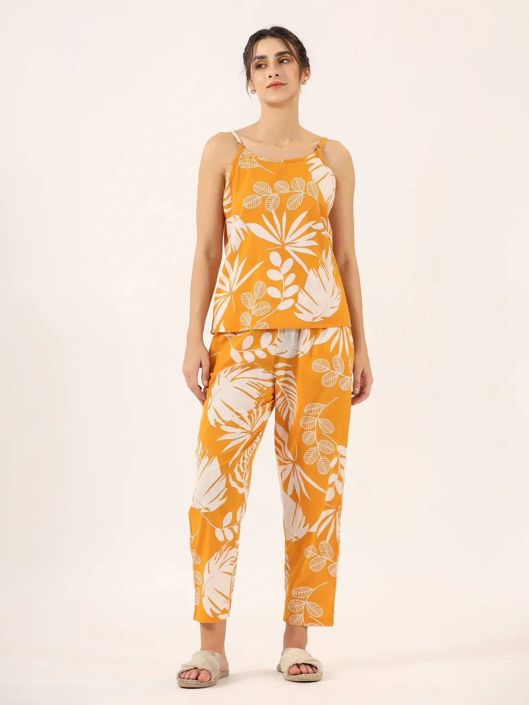 Yellow Pure Cotton 3 peice Night SUIT - SanskrutiHomes