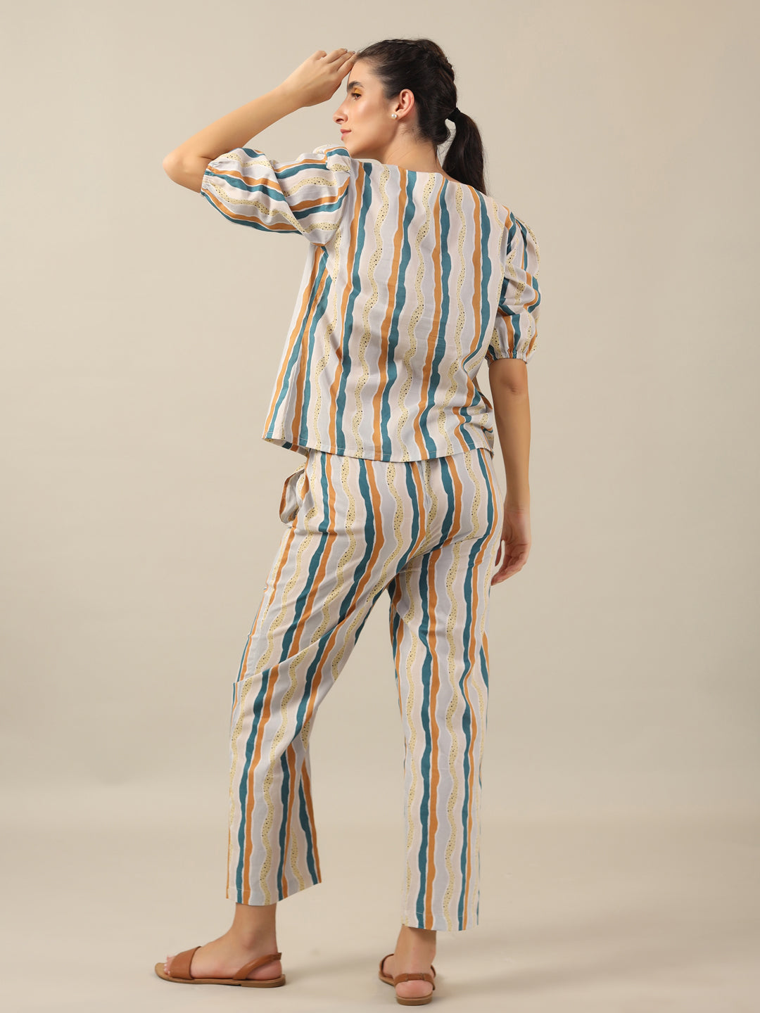 Line print Cotton Night SUIT