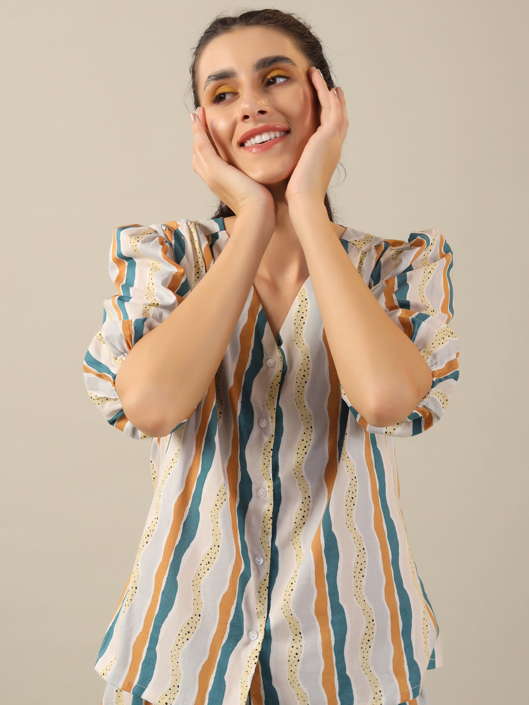 Line print Cotton Night SUIT