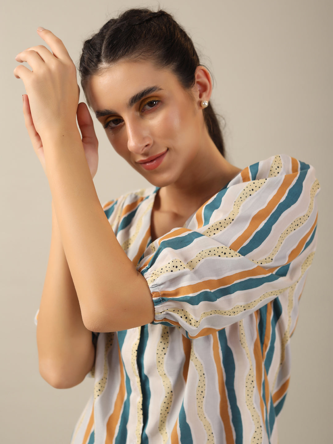 Line print Cotton Night SUIT