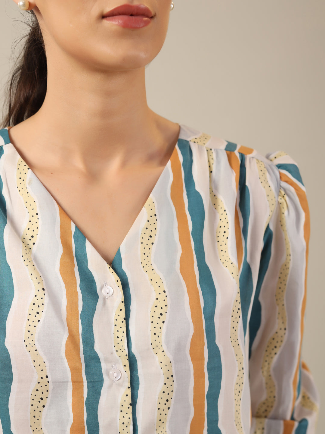 Line print Cotton Night SUIT