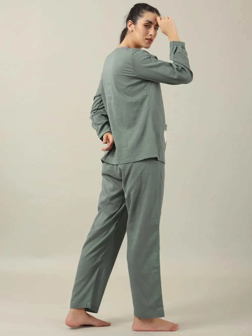 Grey solid Cotton Night SUIT - SanskrutiHomes