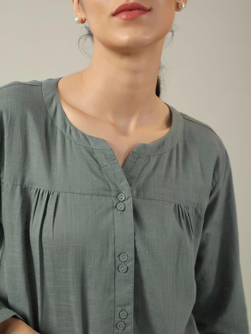 Grey solid Cotton Night SUIT - SanskrutiHomes