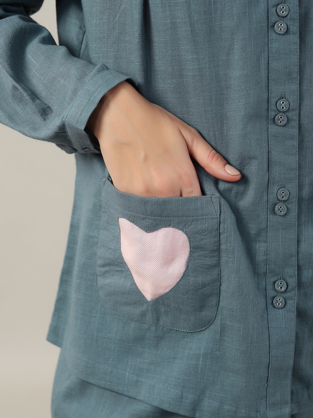 Teal Color Solid Cotton Night Suit for Women