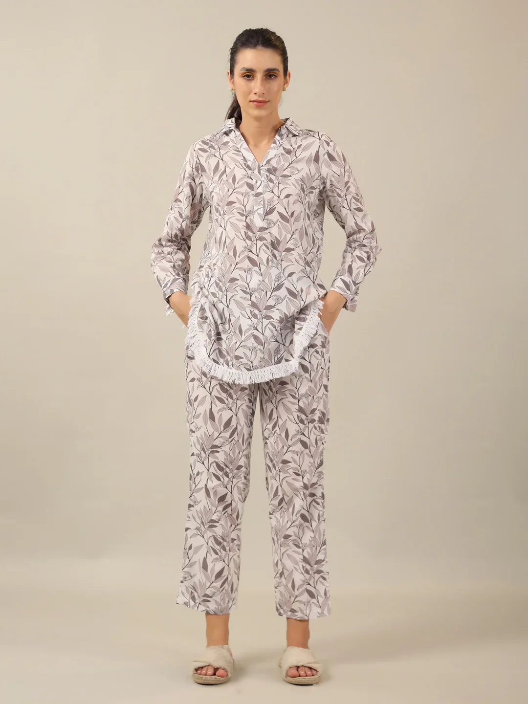 Bamboo leaf Cotton Night SUIT - SanskrutiHomes