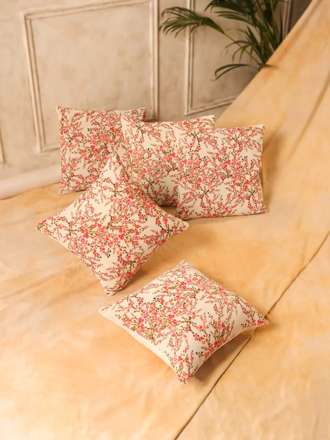 Pink Color Floral Print Square Cushion Covers