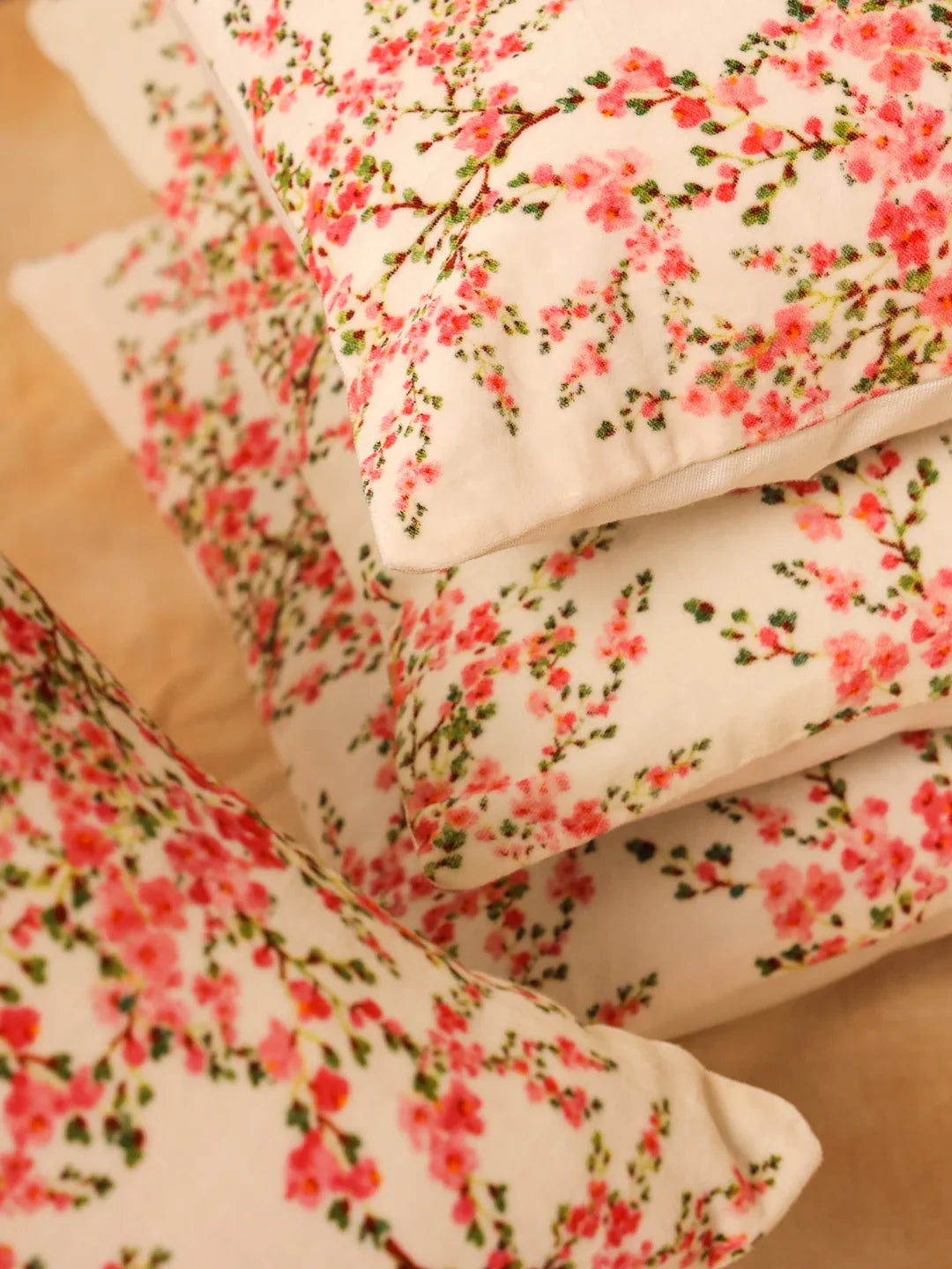 Pink Color Floral Print Square Cushion Covers