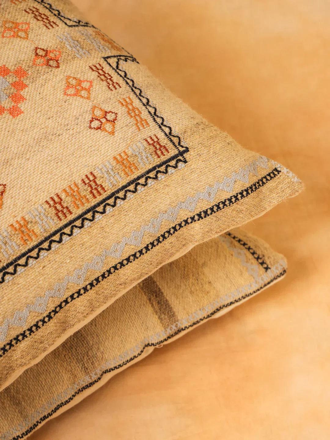 Beige Color Jute Cotton Geometric Cushion Covers