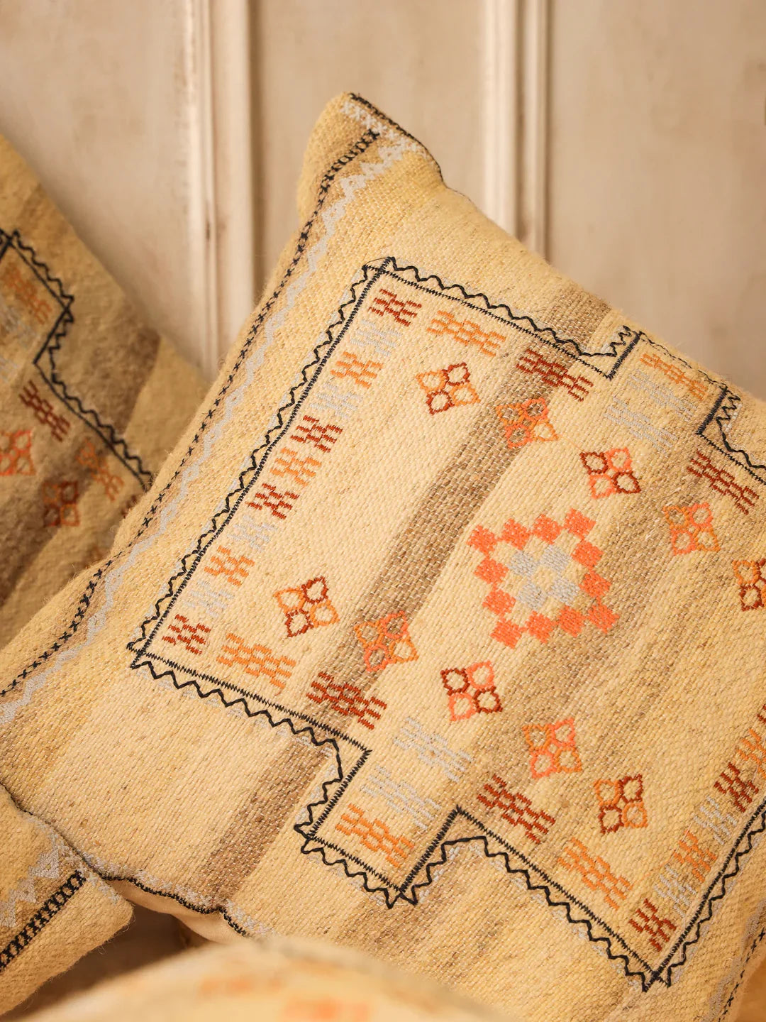 Beige Color Jute Cotton Geometric Cushion Covers