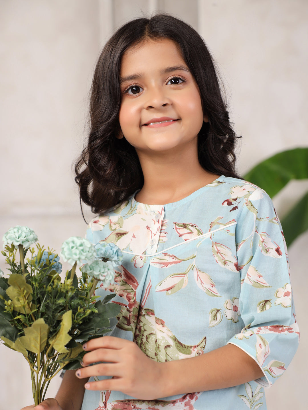 Printed Round Neck Night Suit for Kids