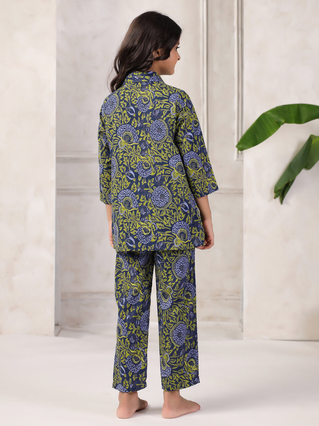 Floral Printed Cotton Night Suit Set for Kids