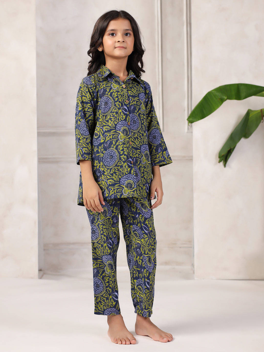 Floral Printed Cotton Night Suit Set for Kids - SanskrutiHomes